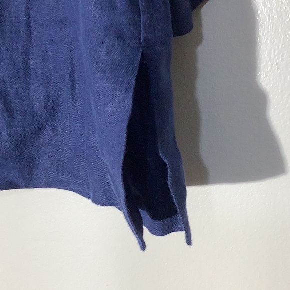 JM Collection Blue Linen Blouse - Picture 6 of 7